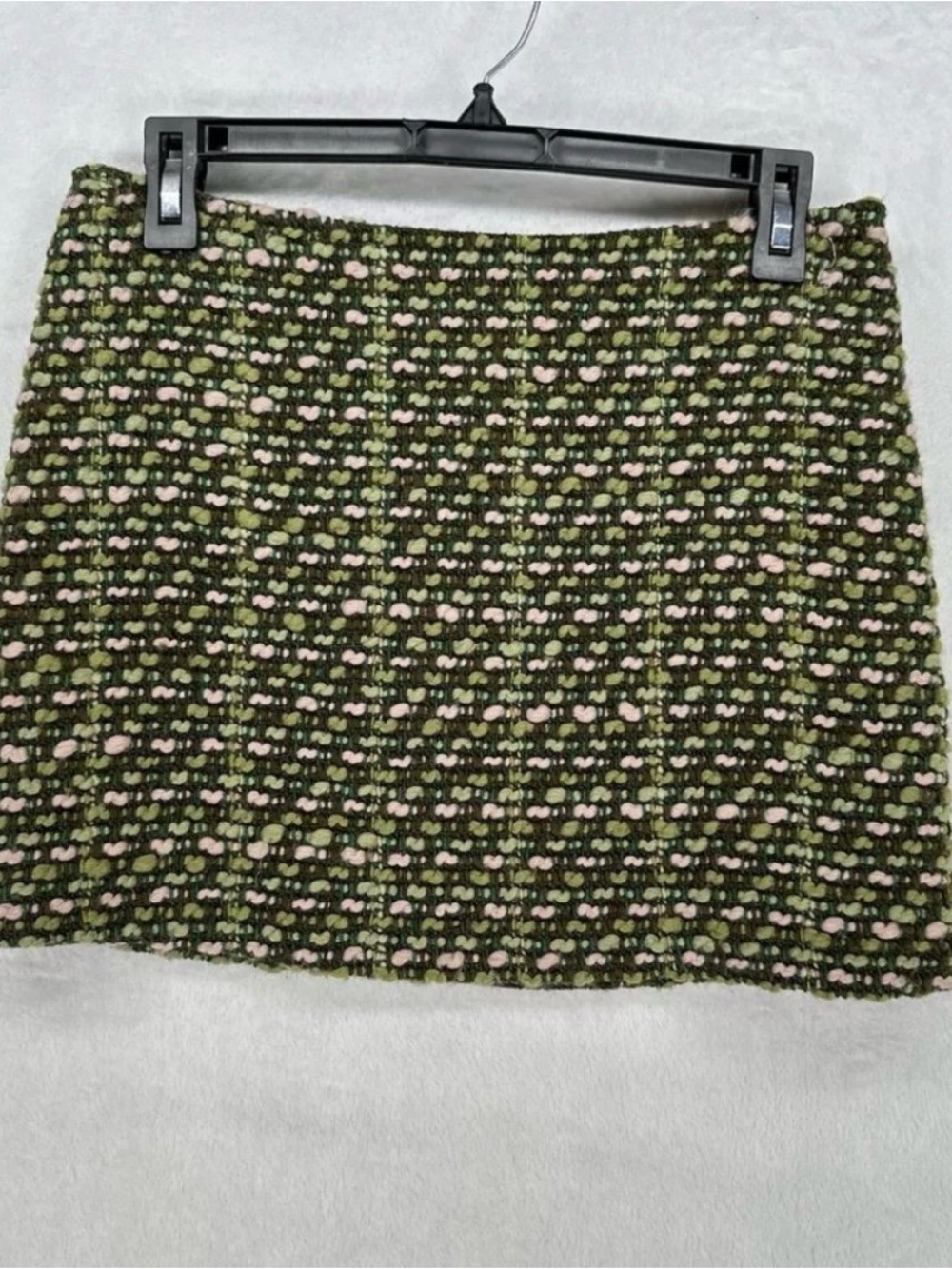 United Colors of Benetton Olive Bouclé Mini Skirt with Pink and Cream Dots